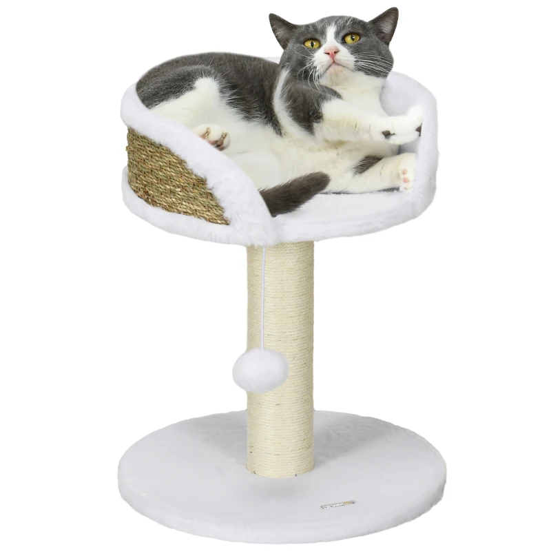 PawHut Cat Tree Tower with Scratching Posts in White