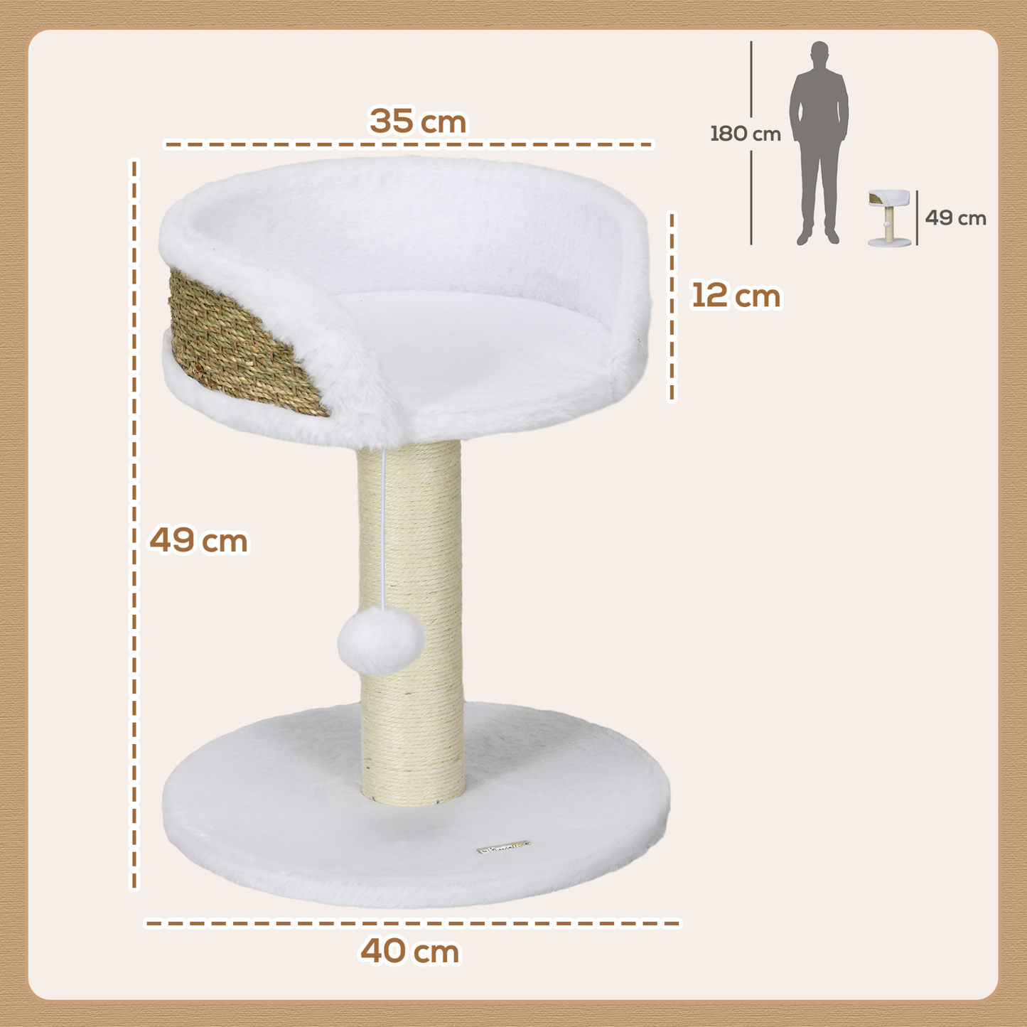 PawHut Cat Tree Tower with Scratching Posts in White