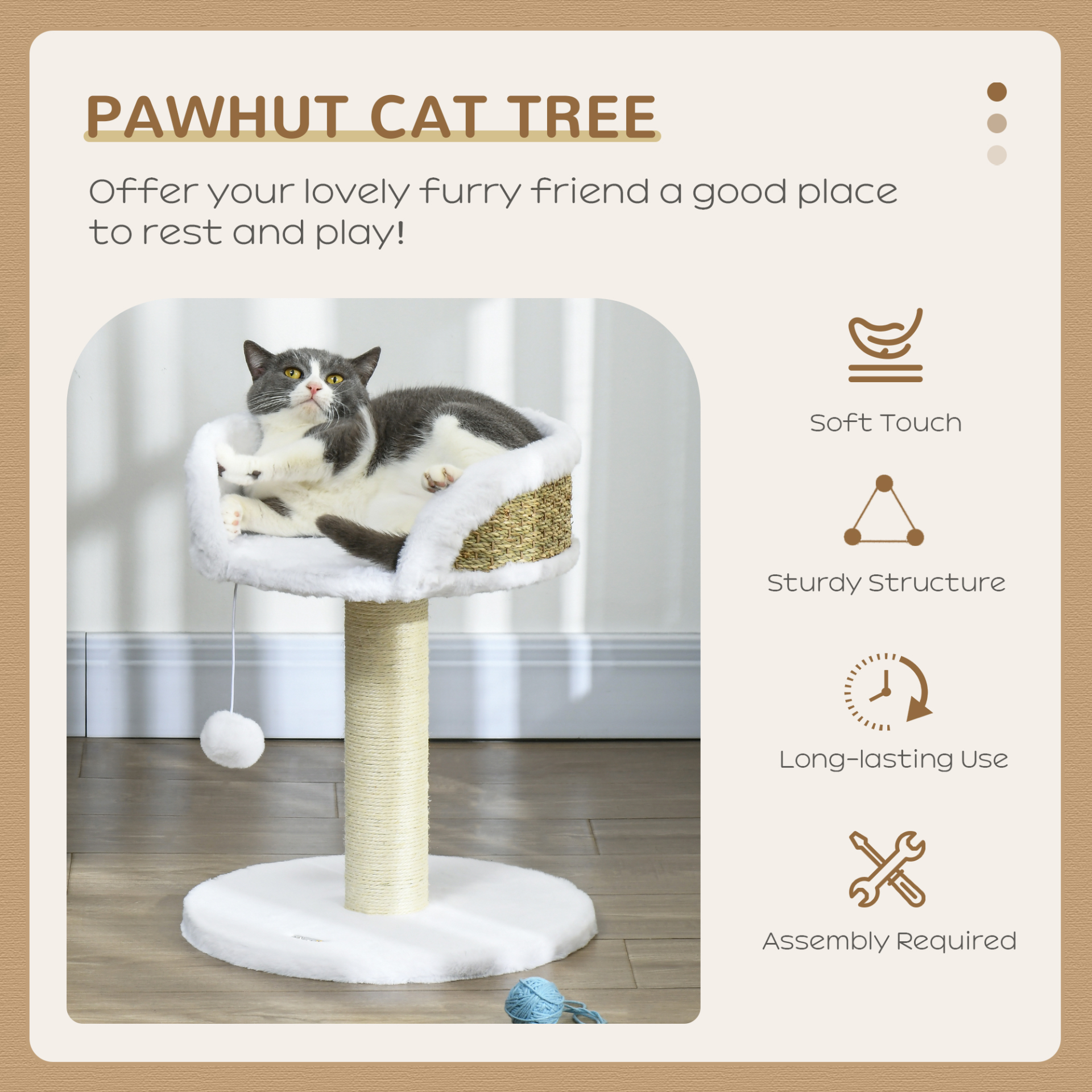 PawHut Cat Tree Tower with Scratching Posts in White